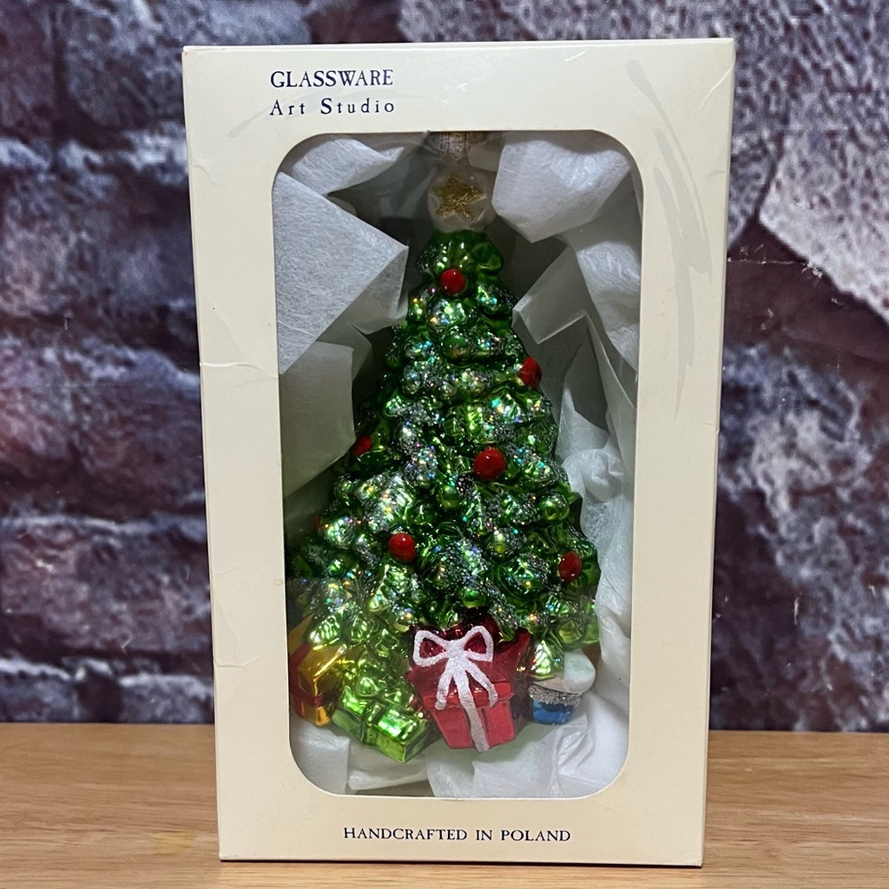 Glassware Art Studio Handcrafted Christmas Tree Ornament with Gifts Poland NIB